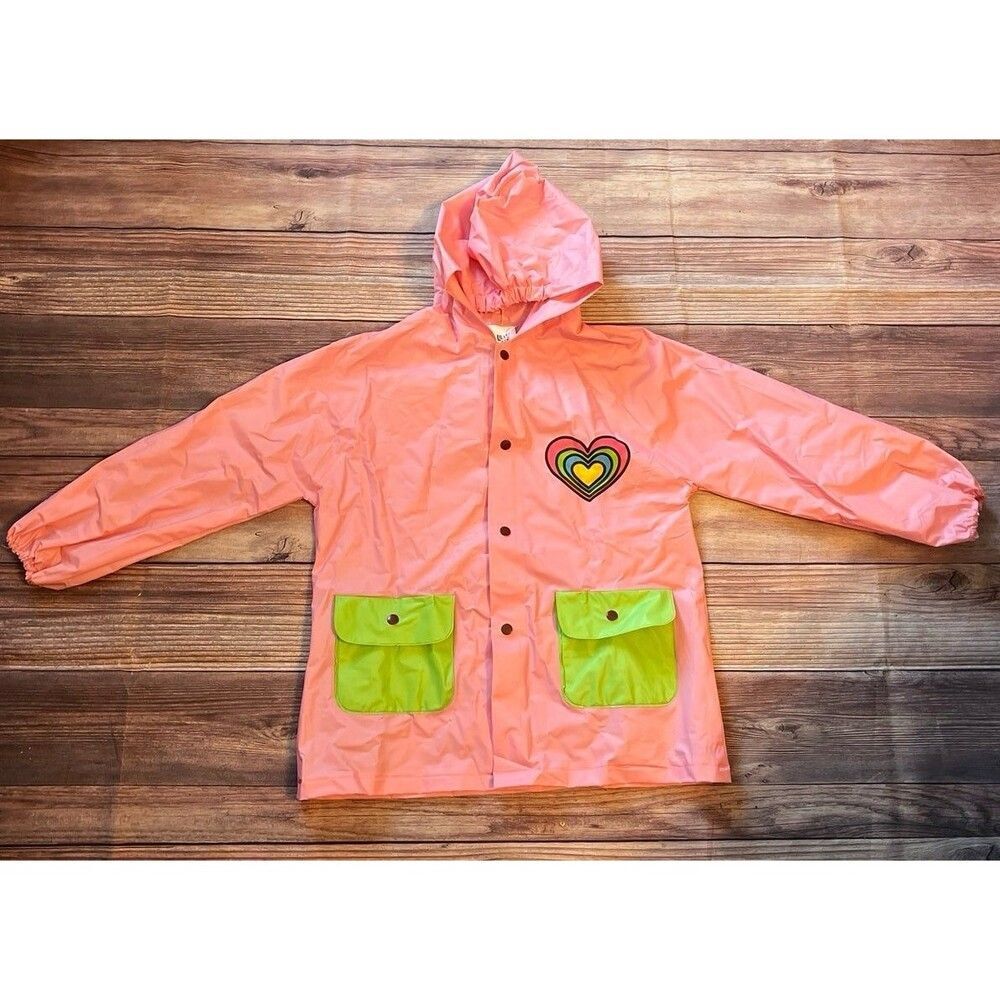 Lilly of New York Girls 4/5 Pink Hooded Raincoat Heart Print Snap Jacket